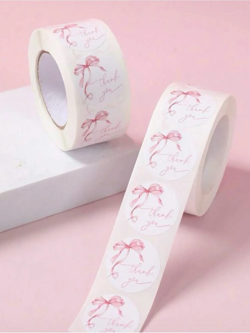 Thank You Sticker Roll - Pink Ribbon Design (500pcs)